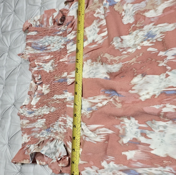 NWT Hayden Pink-Coral Watercolor Smocked Top Ruffled Top Women's Size Small - Picture 7 of 11